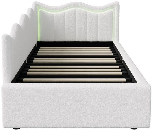 Gdood Polsterbett Doppelbett Daybett Tagesbett LED (Hydraulisch hebbarer Stauraum, Geeignet für Jungen und Mädchen), Mit LED-Beleuchtung, Lattenrost, TeddySamt, 90x200 cm