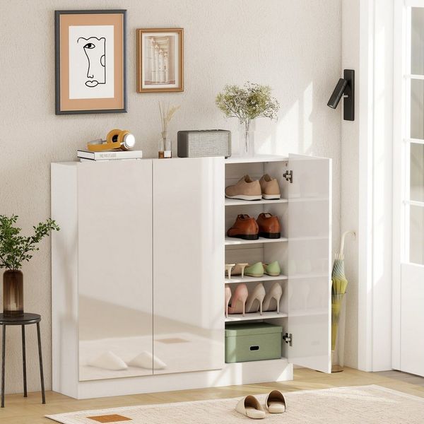 HOMCOM Schuhschrank für 25-30 Schuh-Paare (Schuhkommode, 1-St, Schuhaufbewahrung) verstellbare Regale, Weiß