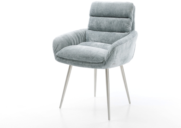 Esszimmerstuhl Abelia-Flex mit Armlehnen Chenille Pastellblau 4-Fuß konisch Edelstahl