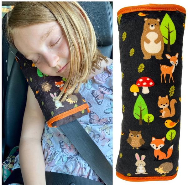 HECKBO Schlafkissen Auto Schlafkissen Waldtiere Motiv für Kinder Mädchen Jungen