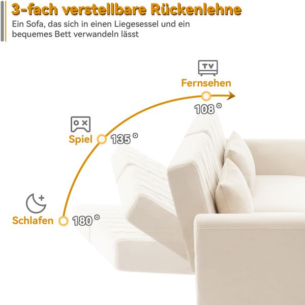 Schlafsofa Samt,180x75x82 cm–Doppelsitzer mit geteilter Rückenlehne (3 Stufen) & verstellbaren Armlehnen 5 Stufen Sofabett Bild 6