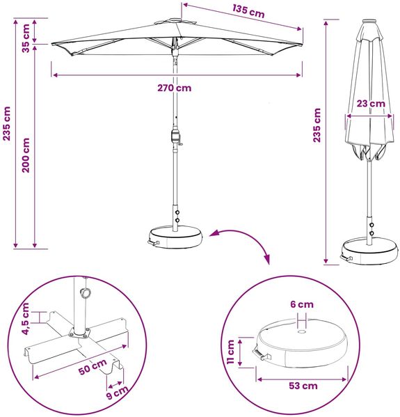vidaXL Gartenparasol mit LED-Lichtern und Sockel 270 x 270 cm 42036258 Bild 10