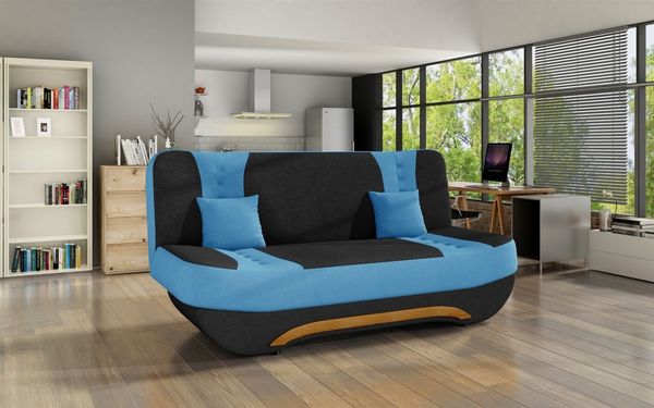 Klick-klack-Sofa Schlafsofa KANDY in Stoff Alova Schwarz-Blau