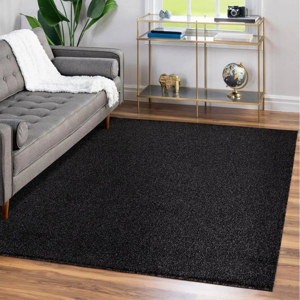 Teppium Teppich Unicolor - Einfarbig, Rechteckig, Höhe: 11 mm, Einfarbig Kurzflor Teppich Wohnzimmer Schwarz Modern Rücken aus Filz