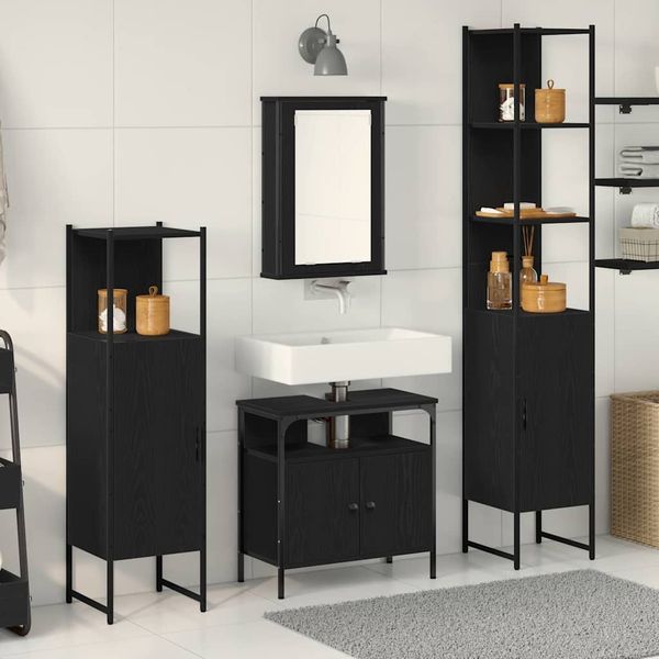 vidaXL Badezimmermöbel Set 4 pcs Schwarz Eichen-Optik Holzwerkstoff 3334427