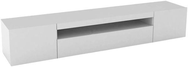 Dmora TV-Schrank Amore, niedriges Wohnzimmer-Sideboard mit 3 Türen, Fernsehständer-Basis, 100 % Made in Italy, 200 x 40 x 37 cm, glänzendes Weiß,