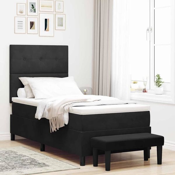 vidaXL Boxspringbett mit Kopfteil Schwarz 200 x 100 cm Samt 3344494