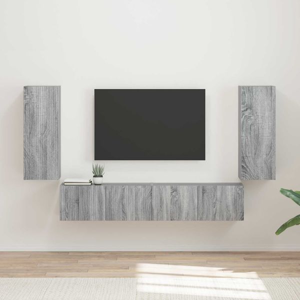 vidaXL TV-Wandregal-Set Wandmontiert 4 pcs Graues Sonoma Holzwerkstoff 3408922