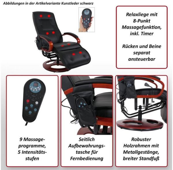 PROREGAL® Massagesessel Relaxliege ATHENE mit Massagefunktion, Bezugmaterial, Farbe, Rückenfläche verstellbar, 360° drehbar, 8-Punkt-Massage