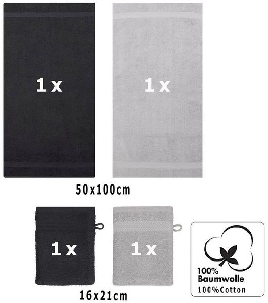 Betz Handtücher 4 tlg. Handtuch Set HAPPY Pack 2 Handtücher 2 Waschhandschuhe, 100% Baumwolle (Set)