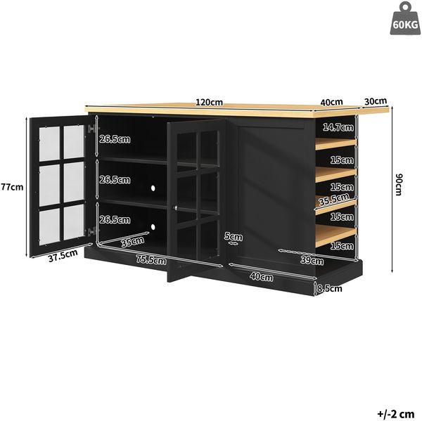 Merax Multifunktionaler klappbarer Bartisch Kücheninsel mit Smart LED Farblicht, schräges Weinregal & Aufbewahrungsschublade, Schwarz Bild 4