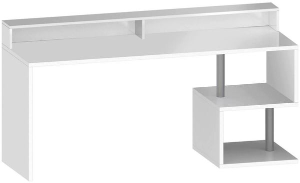 Dmora Schreibtisch Aurigo, linearer Schreibtisch mit Ablagefächern, Mehrzweck-Büroschreibtisch mit Platte, 180x60h93 cm, Weiß