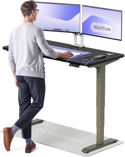 Desktronic HomePro Elektrisch höhenverstellbarer Schreibtisch 140x70cm Grün/Schwarz mit Memory-Funktion, Anti-Kollisions Technologie, USB-A und USB-C-Ladeanschlüssen
