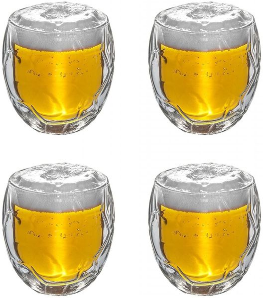 WM 4x Bierglas Trinkglas Fußball 350ml Thermoglas Doppelwandig Schwebeefekt