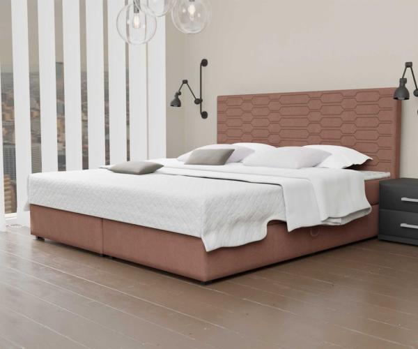 Boxspringbett Schlafzimmerbett OMERO 180x220cm Stoff Apricot inkl. Bettkasten