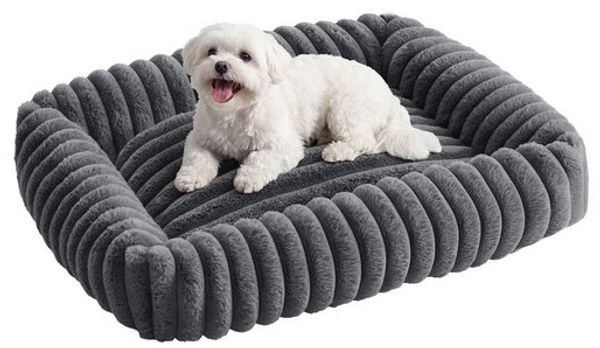 FEANDREA Hundebett, orthopädisches Hundekörbchen, Hundekissen waschbar, weiche Polsterung, 71 x 55 x 18 cm, grau