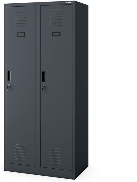Jan Nowak Spind Schrank, Kleiderschrank, Metallschrank, Schließfachschrank | 2 Abteile mit Kleiderstange, Lüftungsschlitze, Trennwände, 4 Kleiderhaken pro Abteil | 180 x 80 x 50 cm (Anthrazit)