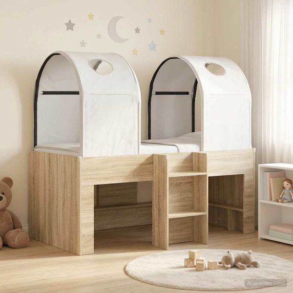 vidaXL Bett mit Tunnel 3 Stk. Sonoma und Weiß Holzwerkstoff 3423497