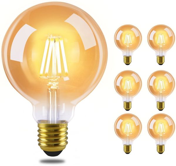 ZMH E27 LED-Glühbirnen im Vintage-Stil, 6er-Pack – G80, 2700 K, 4 W, Edison-Glühbirnen, warmweiß, ideal für Hotels, Zuhause, Cafés und Bars