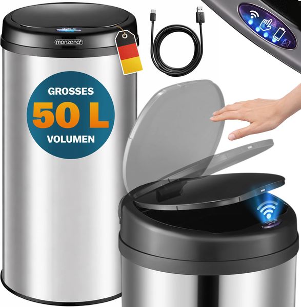 MONZANA® Sensormülleimer XXL silber 50L