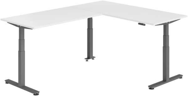 bümö Eckschreibtisch elektrisch höhenverstellbar L-Form: 180 x 240 cm in weiß, Gestell graphit - Stehschreibtisch mit Memory-Steuerung, elektrischer XXL Schreibtisch für die Ecke, XDSMW-1916-W-G
