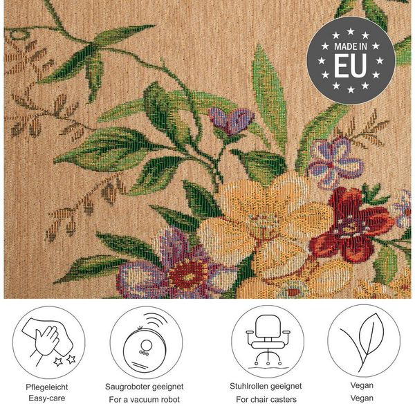 THEKO Teppich Flomi Sagrini, rechteckig, Höhe: 4 mm, Flachgewebe, Pastell-Farben, Blumen Design