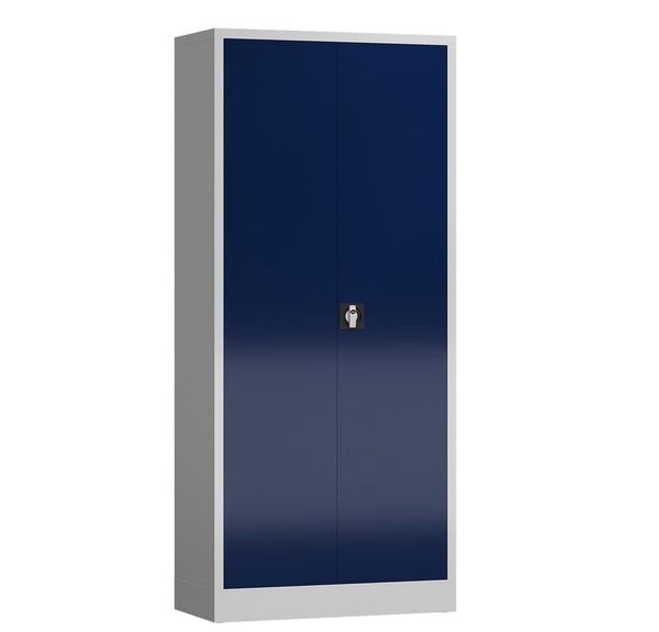 Aktenschrank Metallschrank 2 Türen, 4 Fachböden 180 x 80 x 38 cm lichtgrau/enzianblau