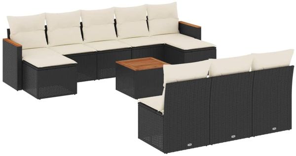 vidaXL 11-tlg. Garten-Sofagarnitur mit Kissen Schwarz Poly Rattan 3226392 Bild 2