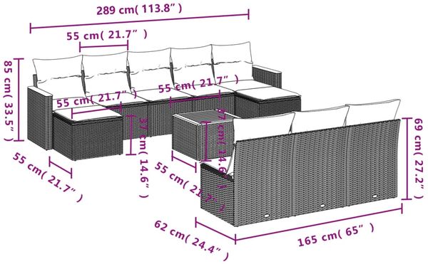 vidaXL 11-tlg. Garten-Sofagarnitur mit Kissen Schwarz Poly Rattan 3226392 Bild 8