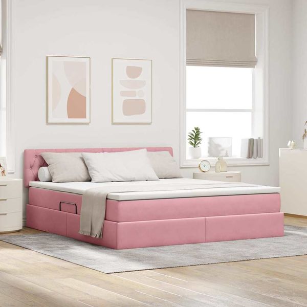 vidaXL Bett mit Stauraum und LED mit Matratze Rosa 160 x 200 cm Samt 3371468