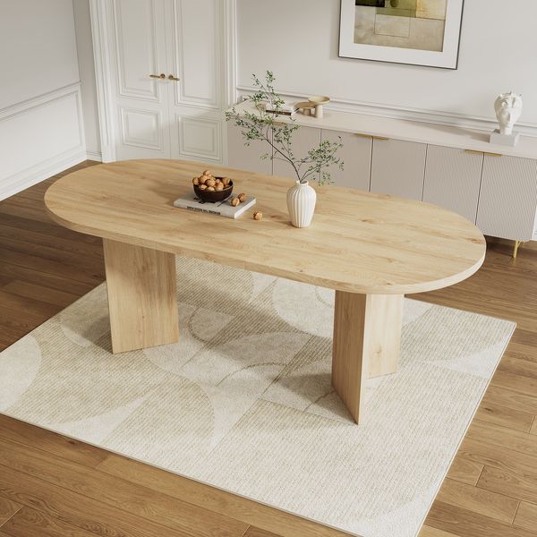 Merax Esstisch 200 * 90 cm, geeignet für 6–8 Personen, Esstisch mit abgerundeten Ecken, verdickte Tischplatte, Eichenfarbe