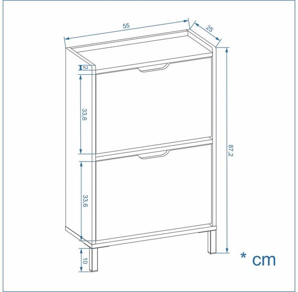 KOMTO Schuhschrank Madrid 2 Schmal Schuhregal Geschlossen mit 2 Klappen Schuhkipper Einfache Montage Shoe Cabinet 55 x 25 x 87 cm (BxTxH)