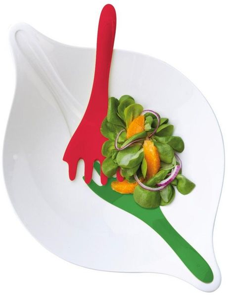 KOZIOL Salatschüssel Leaf L+, Kunststoff, (3-tlg), mit Salatbesteck