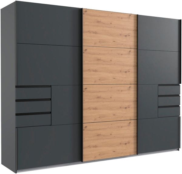 Wimex Schwebetürenschrank Saigon, mit kompletter Innenausstattung, Made in Germany Kleiderschrank 3-türig, 270cm breit, mit 6 praktischen Außenschubladen