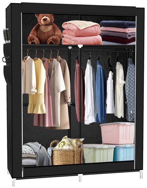 JEOBEST Stoffschrank Kleiderschrank mit Kleiderstange Seitentaschen und Überzug, Kleiderschränke Stabil