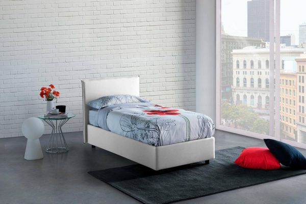 Talamo Italia - Candida-Einzelbett, Bettkasten mit Stoffbezug, 100 % Made in Italy, seitliche Öffnung, geeignet für Matratzen 80x190 cm, Weiß