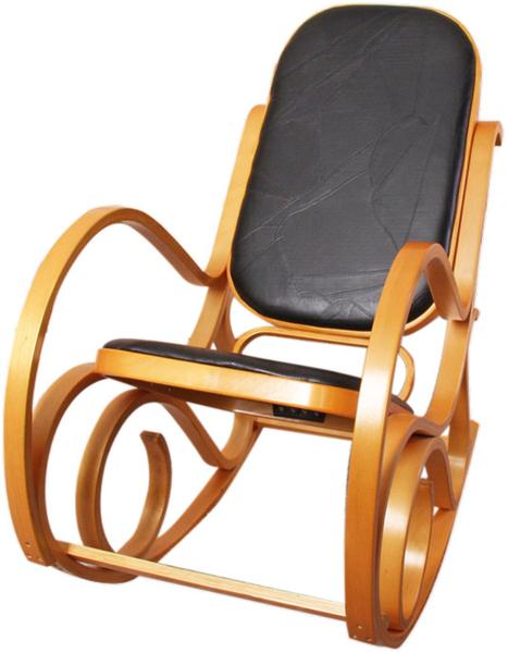 Schaukelstuhl M41, Schwingsessel Fernsehsessel, Massiv-Holz ~ Eiche-Optik, Patchworkleder schwarz