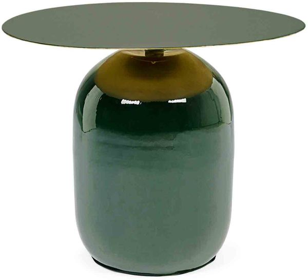 Beistelltisch Malinma aus Metall, modern und rund, dunkelgrün lackiert, Ø 50 cm