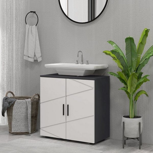MC Star Waschbeckenunterschrank Unterschrank mit Verstellbarer Ablage, Waschtischunterschrank (mit Griff, Badunterschrank mit Kippschutz, Grau, 60 x 30 x 60 cm)