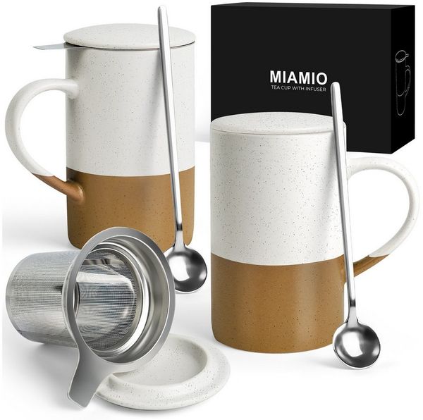 MiaMio Tasse für losen Tee mit Siebeinsatz und Deckel, Braun, 2-tlg, Keramik, 500 ml je Tasse