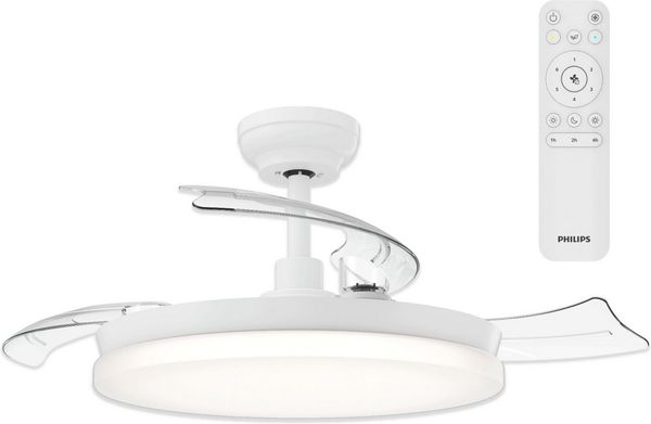 Philips LED Deckenleuchte Solr 35W mit DC-Ventilator 32W mit einziehbaren Rotorblättern, weiß, CCT - über Fernbedienung, Dimmer, Dimmfunktion, Ein-/Ausschalter, Farbsteuerung, Fernbedienung, Infrarot inkl, Memoryfunktion, Ventilatorfunktion, dimmbar üb...
