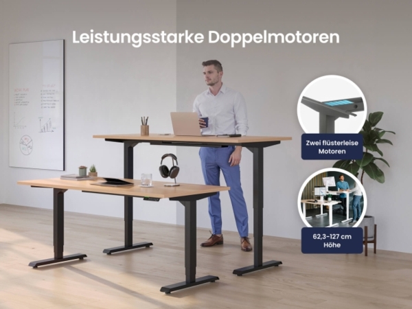 Desktopia Pro X - Elektrisch höhenverstellbarer Schreibtisch / Ergonomischer Tisch mit Memory-Funktion, Weiß, Gestell Schwarz, 180x80 cm Bild 6