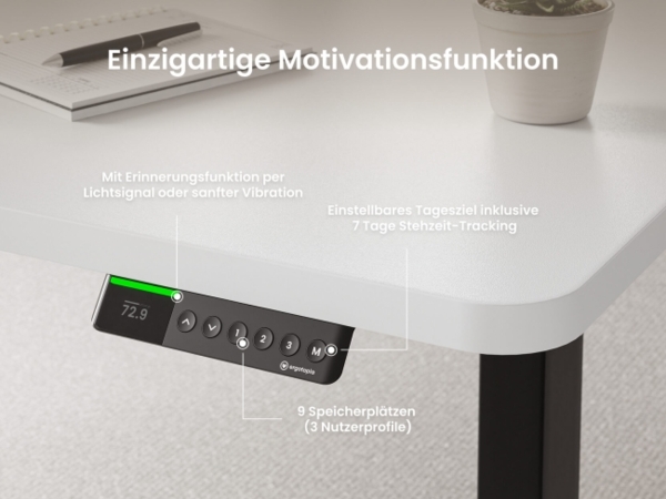 Desktopia Pro X - Elektrisch höhenverstellbarer Schreibtisch / Ergonomischer Tisch mit Memory-Funktion, Weiß, Gestell Schwarz, 180x80 cm Bild 2