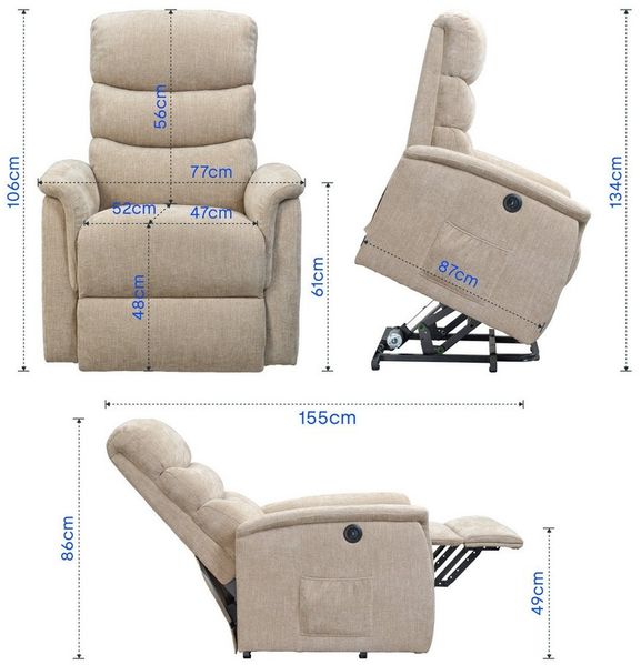 FLEXISPOT Sessel Multifunktionaler Elektrischer Relaxsessel (mit Sitzheizung-, Massage- und Liegefunktion, USB-Ladeanschluss und zusätzlicher Stauraum), 110° - 140° verstellbar, 150 KG belastbar