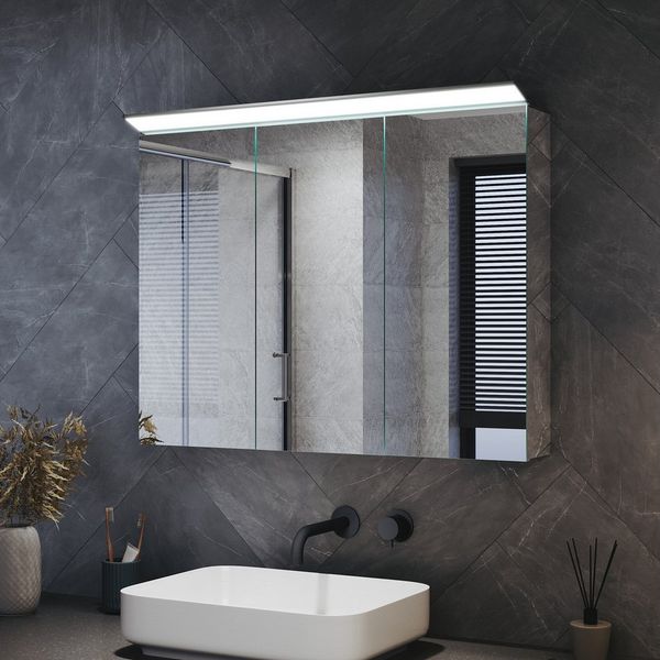 SONNI Spiegelschrank Badezimmerspiegelschrank mit Beleuchtung,Spiegelschrank mit Touch 105x65 cm, 3 türig, Anti-fog, Kalt/Warm/Neutral