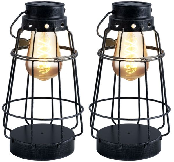 2er Set LED Solarleuchte, Akku, Metall, altsilber, H 27cm