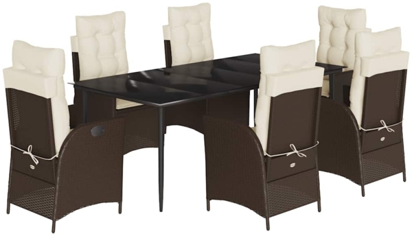 vidaXL 7-tlg. Garten-Essgruppe mit Kissen Braun Poly Rattan 3213201