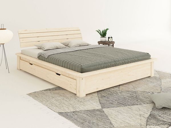 OTTO home Massivholzbett Antri, Futonbett, ergonomisch geformtes Kopfteil, stilvolles Design, Rahmen zur Ablage von Smartphone, mit Lattenrost, Bettkasten optional