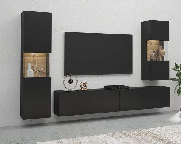 Home affaire Wohnwand Ava, Wohnzimmer-Set hängend/stehend montierbar, Vitrine, Lowboard, 3-tlg.