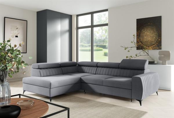 Ecksofa Schlafsofa Sofa TORONTO Stoff Element Grau Ottomane Links